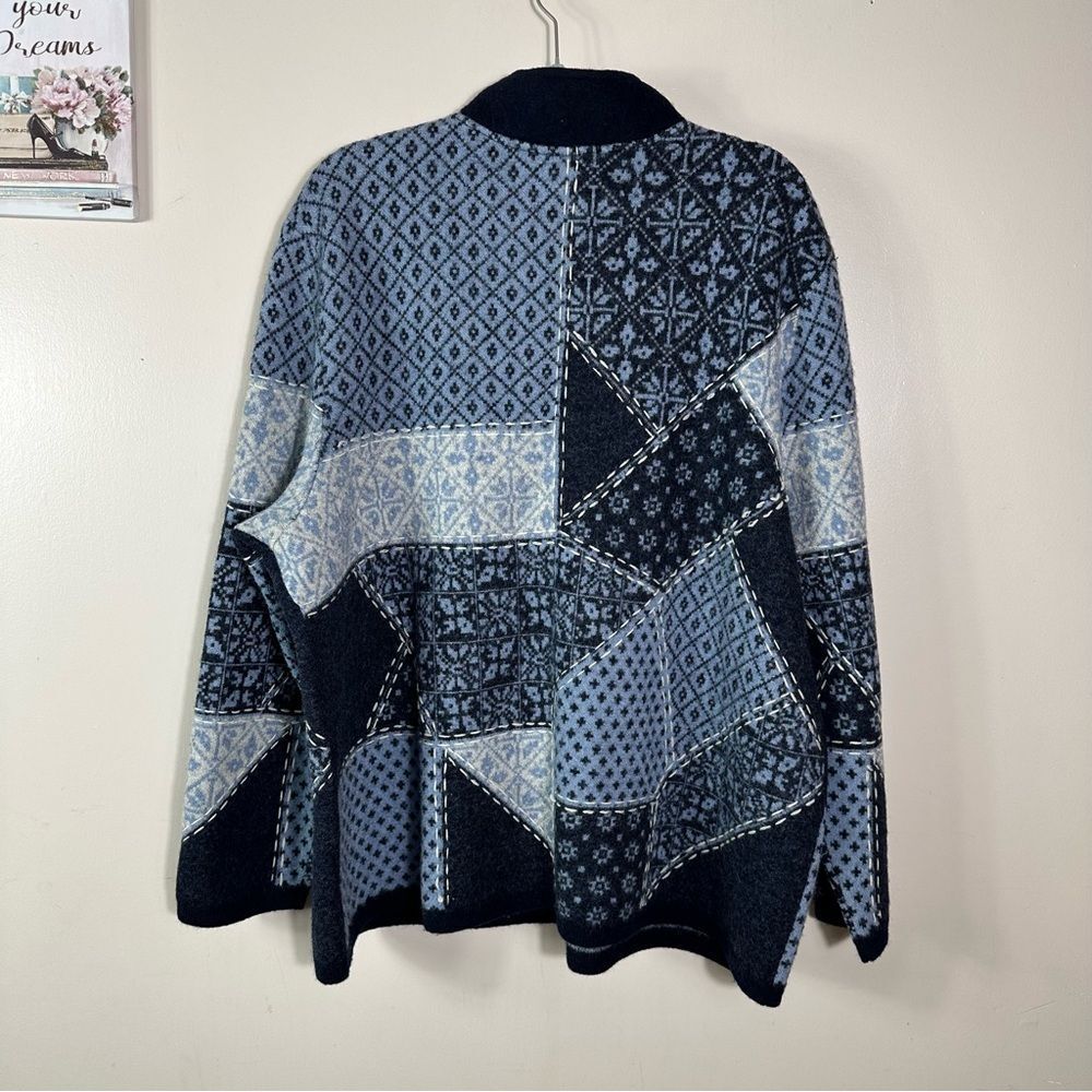 Talbots Navy and Light Blue Patchwork Bomber Jacket 100% MERINO WOOL - Picture 6 of 10